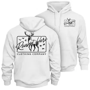 Round Here Deer Hunting Hoodie - Whitetail Buck Back Graphic , Classic Southern Outdoor Lifestyle Brand Style , Sporting Hunter Apparel Hoodie