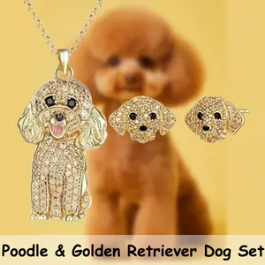 3 Pcs/Set Elegant Golden Poodle Necklace & Golden Retriever Earrings Set - Shiny  Alloy Dog Jewelry, Perfect Birthday Gift for Her, Family, Friends, Anniversary Graduation Present