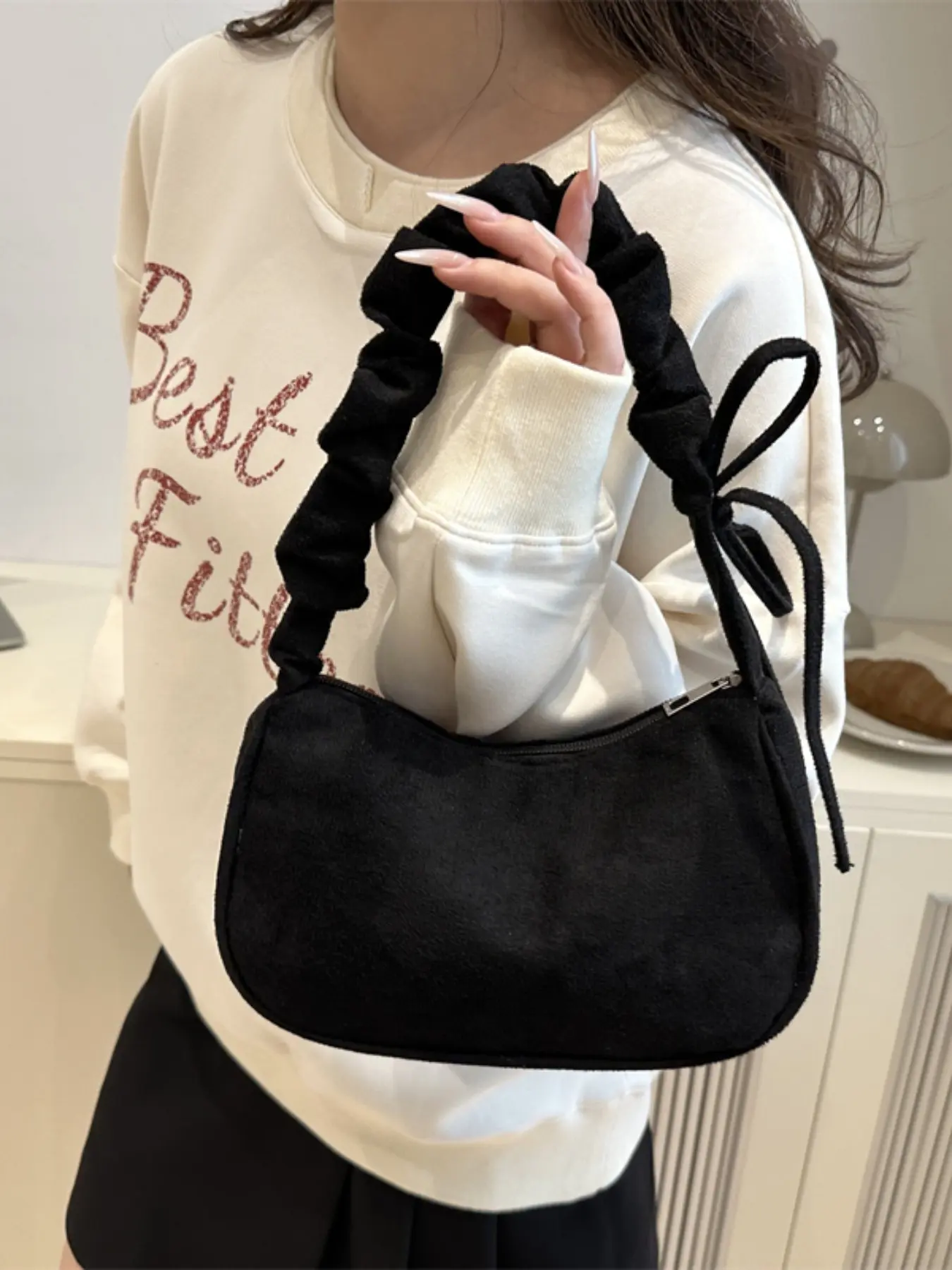 Women's Vintage Bow Handbag, Cute Heart Decoration Shoulder Tote, Simple Daily Use Bag, Christmas Gift, Fall & Winter New Arrival