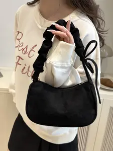 Women's Vintage Bow Handbag, Cute Heart Decoration Shoulder Tote, Simple Daily Use Bag, Crossbody Purse, Hobo Crossbody Bags, Christmas Gift, Fall & Winter New Arrival