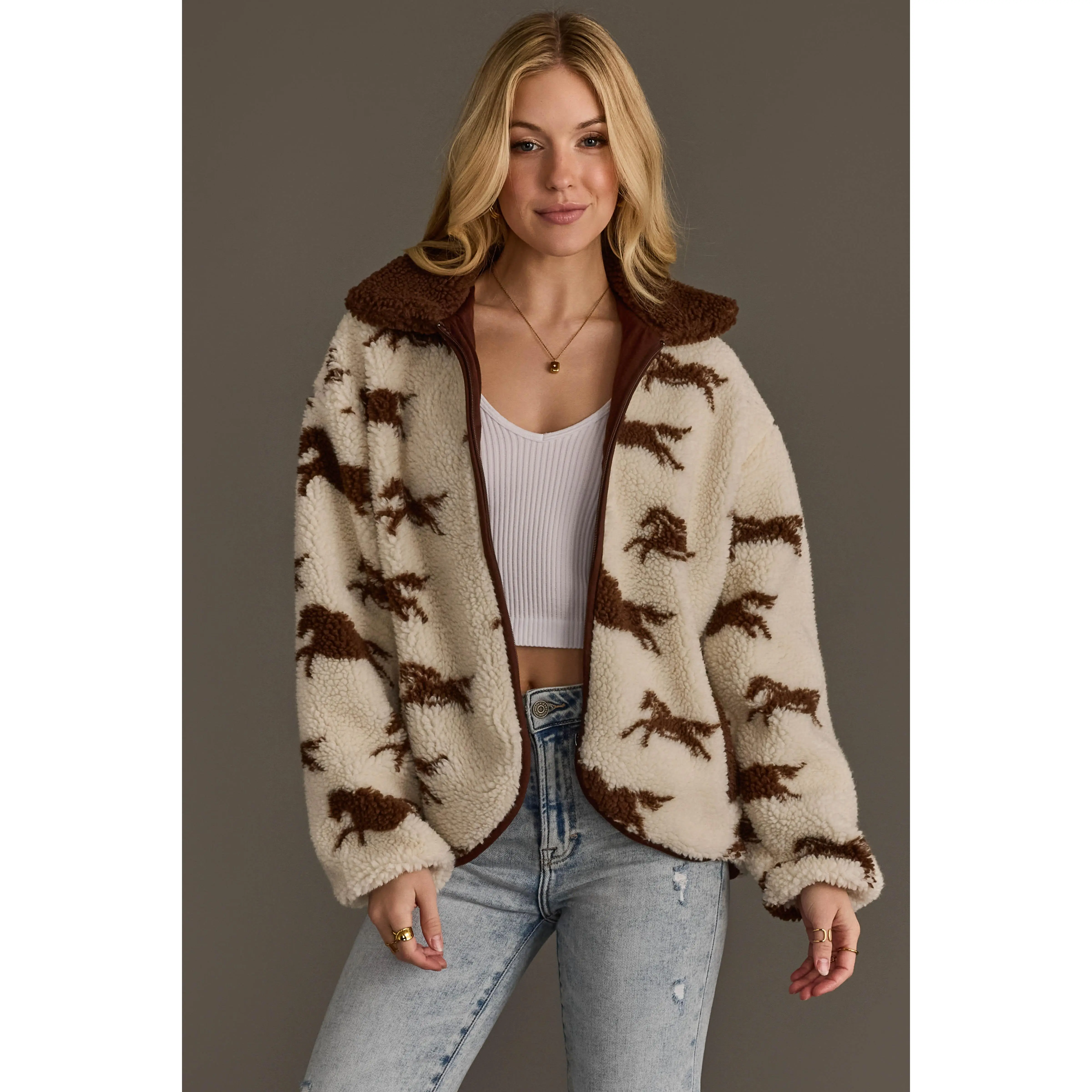 Cream & Brown Fleece Horse Jacket