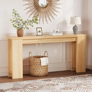 Console Table 70.9", Rustic Farmhouse Long Narrow Rectangular Sofa Side Table for Living Room, Entryway, Hallway, Foyer, Sturdy Wooden Accent Furniture, Easy Assembly, Light Brown/Brown/Grey