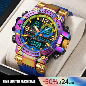 Men's Colorful Punk Style Quartz Watch, Jumpstart sale Multi.Functional Waterproof Dual Display Wristwatch, TrendyFashion Sport Watch, Birthday Gift with Gift Boxfashionable wristwatch multifunctional men