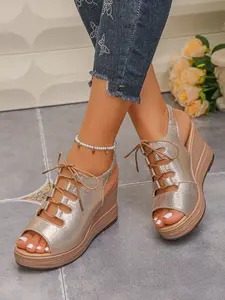 Summer New Women's High Wedge Sandals 2026, Thick Sole Roman Strap Outdoor Fashion Versatile Fish Mouth Female Sandals