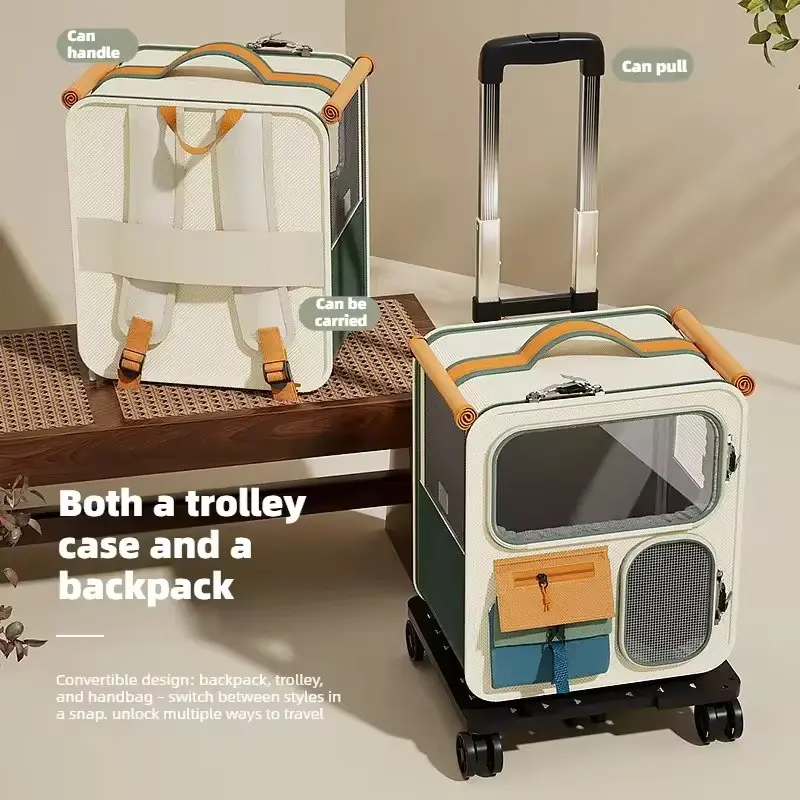 Rolling Cat Cage with Wheels, Suitable for Large Cats and Small Dogs Up to 25 Lbs, Perfect for Travel, Walking, and Camping