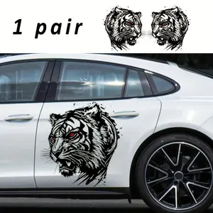 electric dipstick 2pcs Set Of Tiger Head Car Decals Graffiti Accessory Decals, Tiger Animated Car Decals Body Decoration Decals Anti-Scratch Car Decals Vinyl Car Decals - Large Durable Decals For SUV, Truck And Pickup Truck Covers