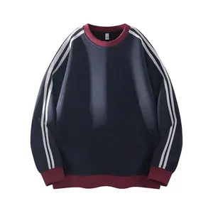 Men’s Japanese-style striped casual sweatshirt, suitable for the 2025 spring and autumn seasons—trendy, relaxed, and loose-fitting.