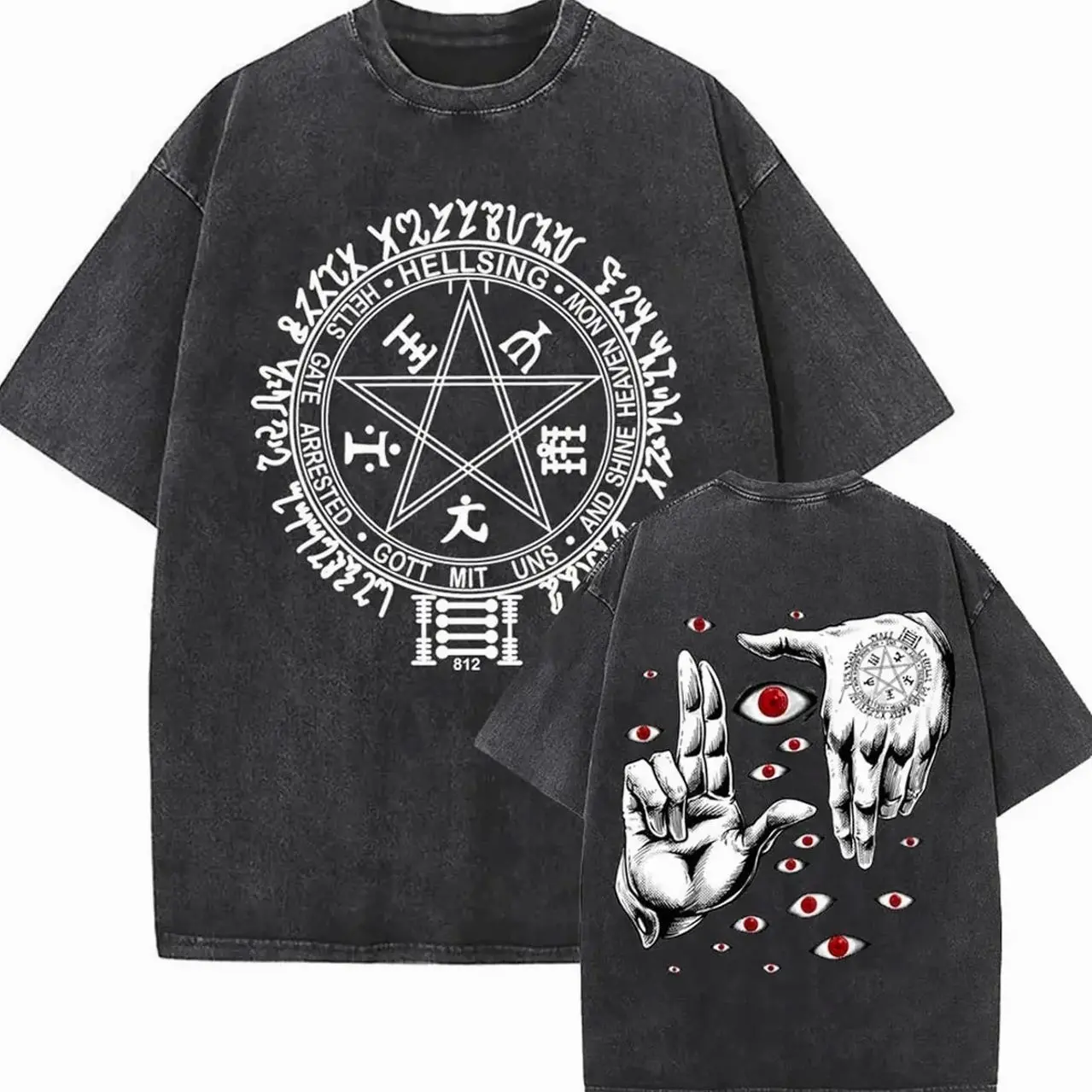 Vintage Anime Hellsing T-Shirt Alucard Crew Neck Tee Shirt Short Sleeve Costume, Casual Streetwear Style Tee for Daily 100% Pure Cotton T-Shirt Red Pentagram Hellsing Anime Graphic Tee UXB