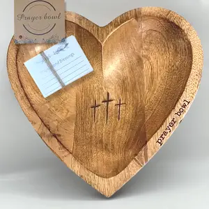 Heart shaped prayer bowl, blessing bowl, cross, religious gift, Christian gift Decor Ornaments Prayer Bowl with 24 Prayer Cards, Religious Decorations for Home Living Room Bedroom Church Decor Ornaments