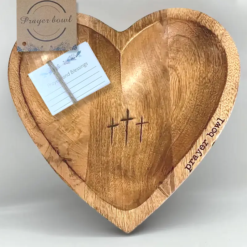 【SummerVibes】Heart shaped prayer bowl, blessing bowl, cross, religious gift, Christian gift Decor Ornaments Prayer Bowl with 24 Prayer Cards, Religious Decorations for Home Living Room Bedroom Church Decor Ornaments