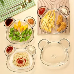 1pc Glass Divided Plate for Home Use Dessert and Meal Sharing Plate Dumpling Plate with Vinegar Dish Multifunctional Dish Plate Shrimp Plate