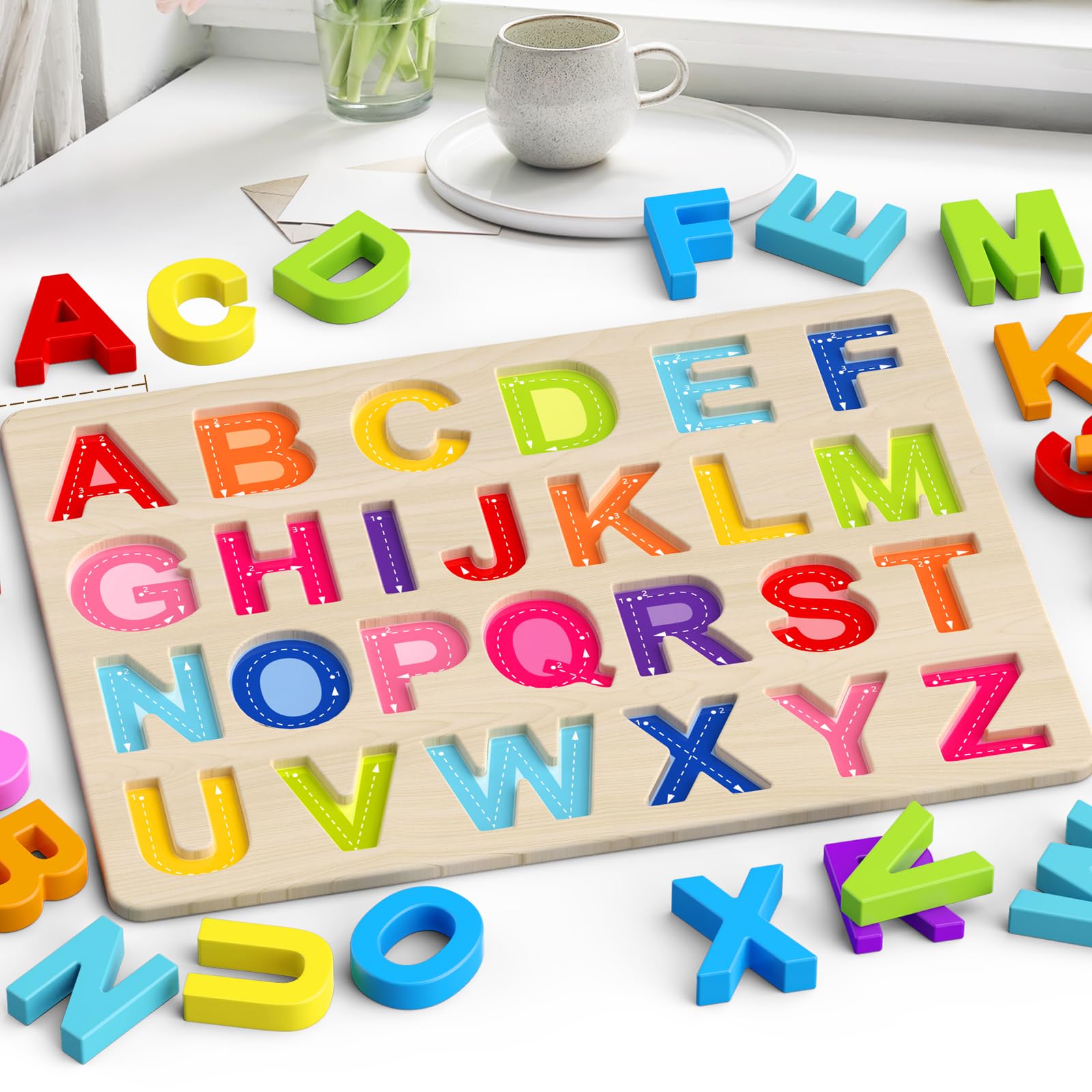 Alphabet Puzzles, Wooden Puzzles for Toddlers, ABC Shape Puzzles for Kids, Preschool Learning Activities, Gift for Girls Boys