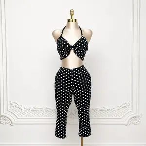 Polka dot capri / Crop top set