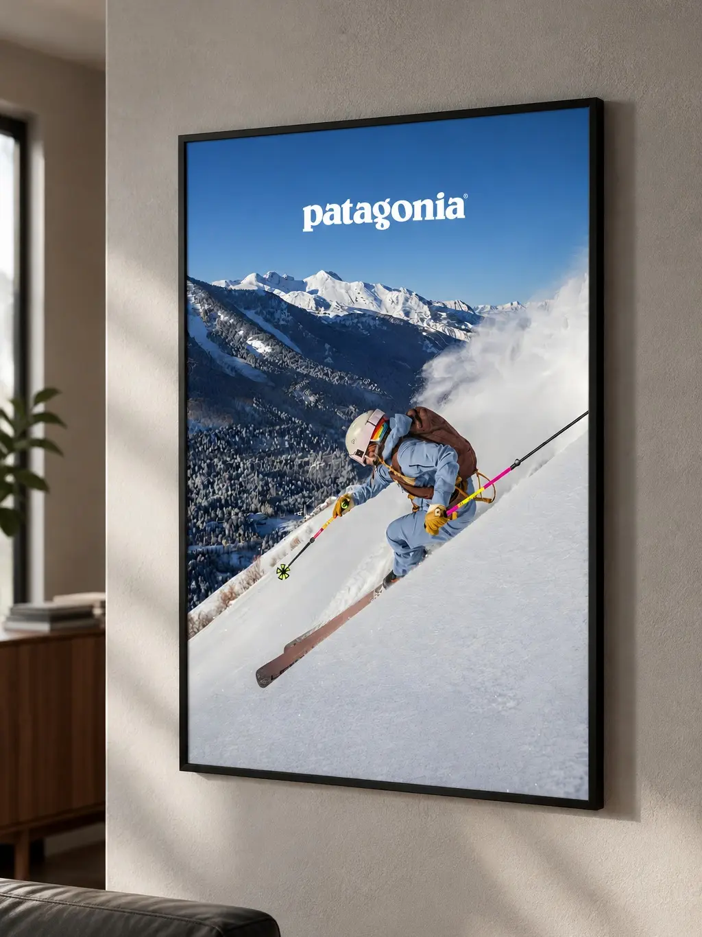 Patagonia Ski Mountain Adventure Wall Art - Winter Snow Skiing Canvas Print, Outdoor Sports Nature Home Decor for Living Room, Bedroom