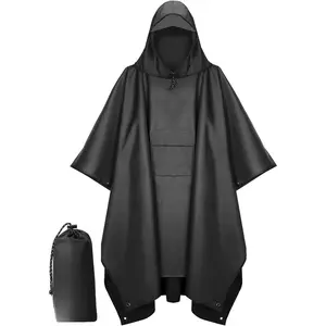 Hooded Rain Poncho for Adult with Pocket, Waterproof Lightweight Unisex Raincoat for Hiking Camping Emergency