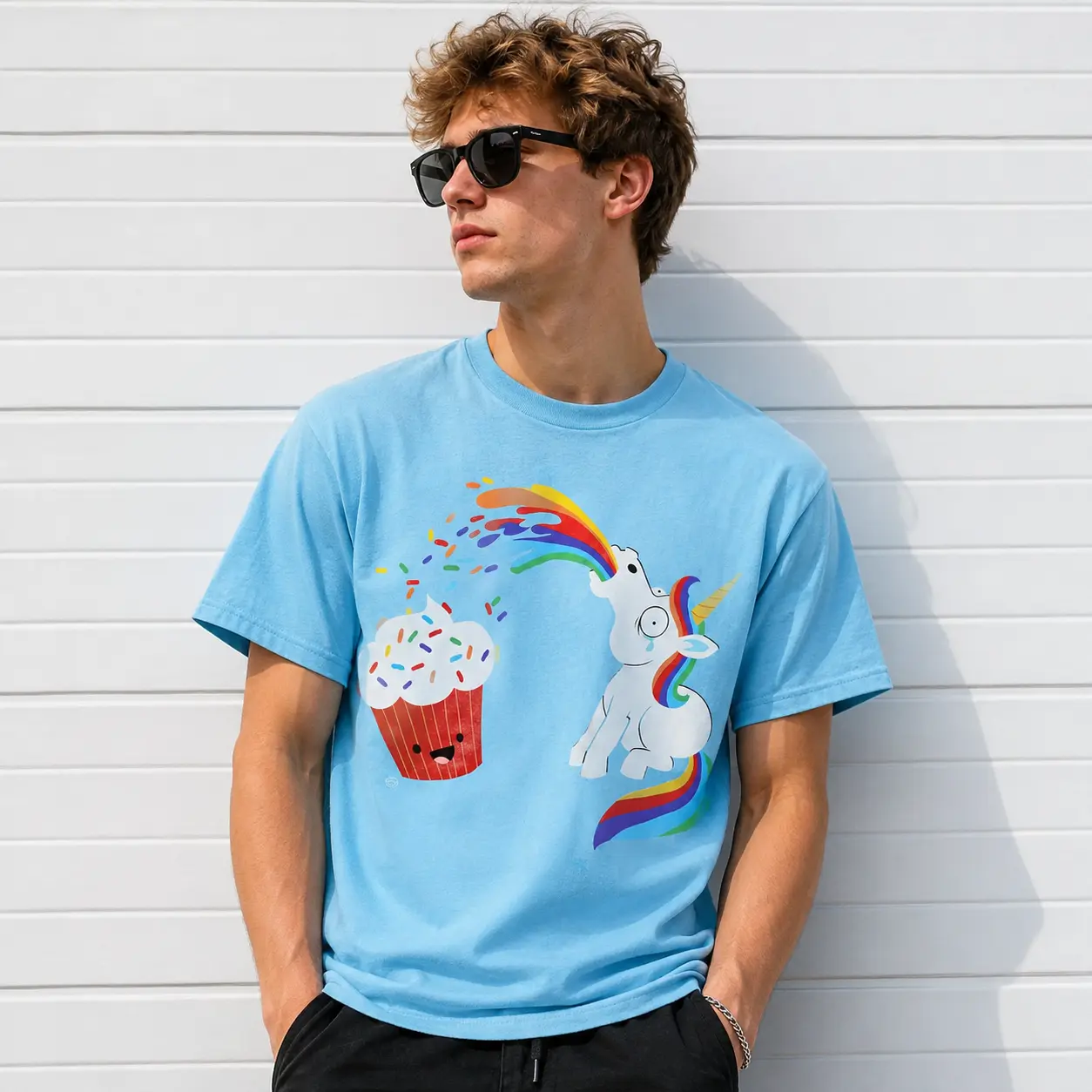 Unicorn & Cupcake Graphic Tee | Cute Fantasy Dessert T-Shirt | Vintage Kawaii Unisex Cotton Shirt | Y2K Whimsical Streetwear | Sweet Gift for Unicorn Lovers