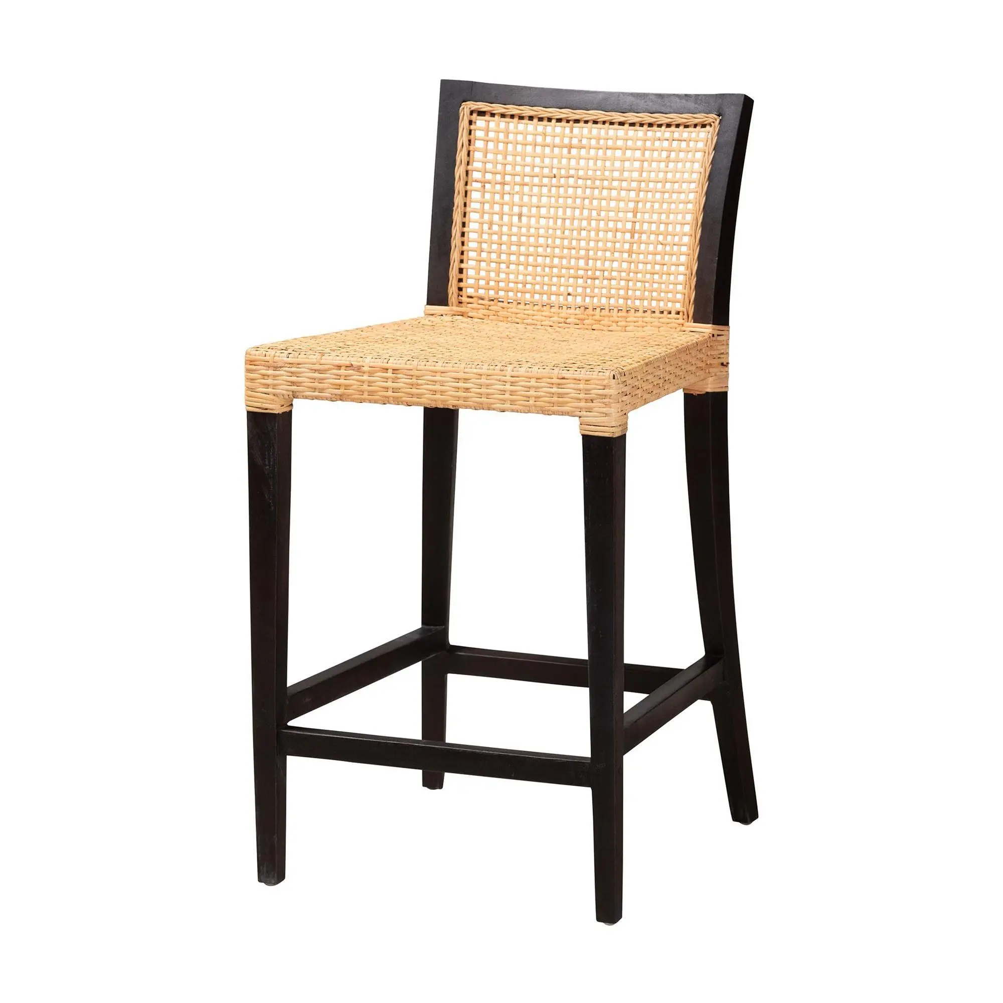 bali & pari Lingga Mahogany Wood and Rattan Counter Stool