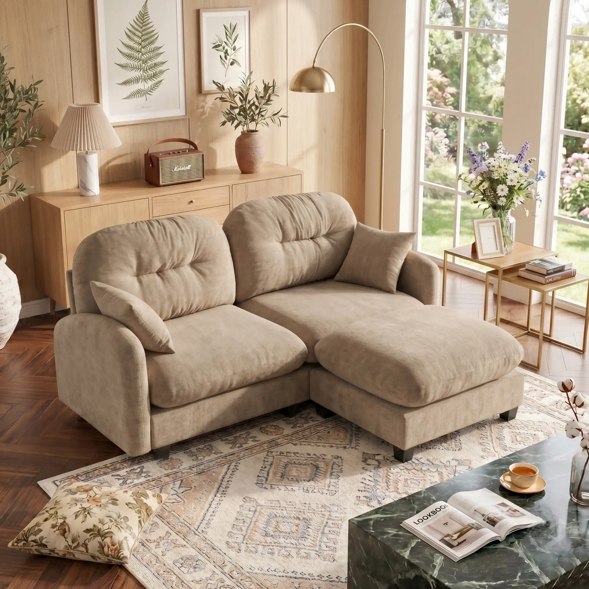 Eyisean 74" Oversized Chenille Cloud Sofa Set, 2-4 Seater Modular Loveseat with Ottoman, Tufted Backrest, High-Density Foam, Sleeper Deep Seat, Throw Pillows, Sturdy Customizable Sectional for Living Room Sofas, Assembly Required, Sofas Living Room, Curve