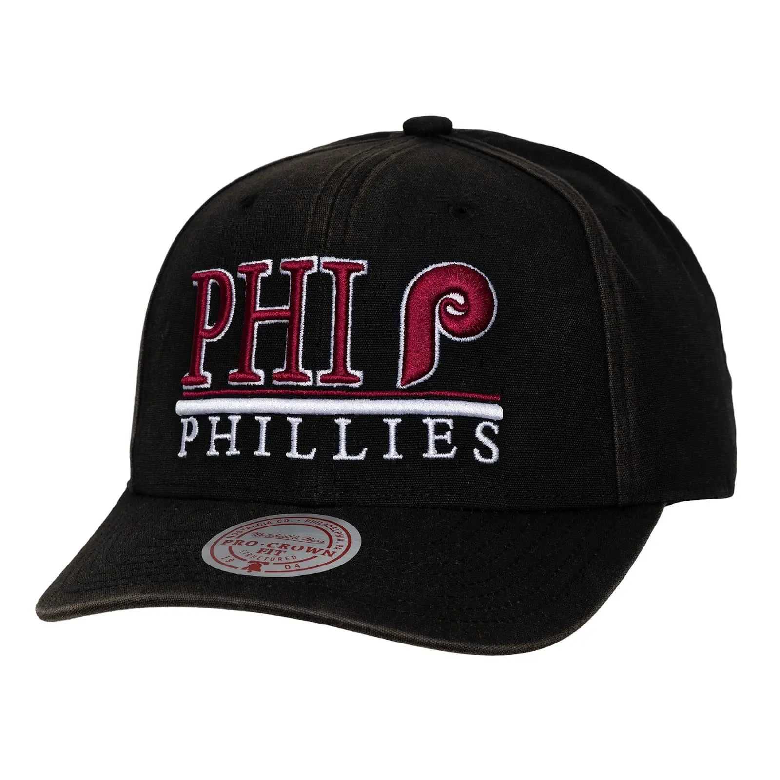 Philadelphia Phillies Black Cooperstown Trumble Pro Crown Snapback Hat MLB Throwback Cap Adjustable Fan Gear Mitchell & Ness