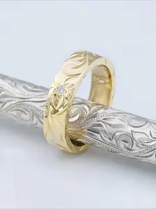 1 PC Elegant Flower Lines Zircon Golden Rings for Women Fashion Jewelry for Party Daily Clothing Decor as Anniversary Birthday Gift for Girlfriend Or Wife, Trendy Jewellery Accessories