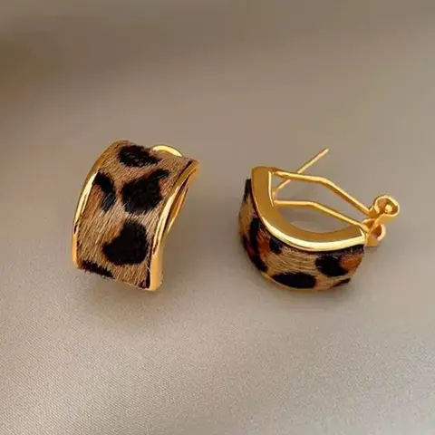 Women's Leopard Print Statement Hoop Shape Earrings, Ear Hoops, Elegant Geometric Design, Perfect for Daily Wear & Parties, All-Season Accessory, Trendy Jewelry