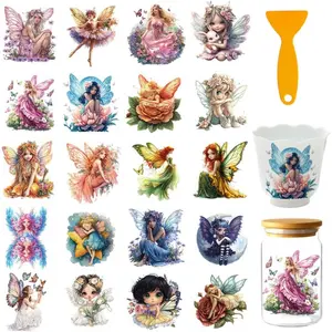 3D UV DTF Stickers - 12 Sheets Purple Fairies UV DTF Cup Wrap for Coffee Mugs Glass, DIY Decals for Tumblers, Waterproof Rub on Transfers for Crafts