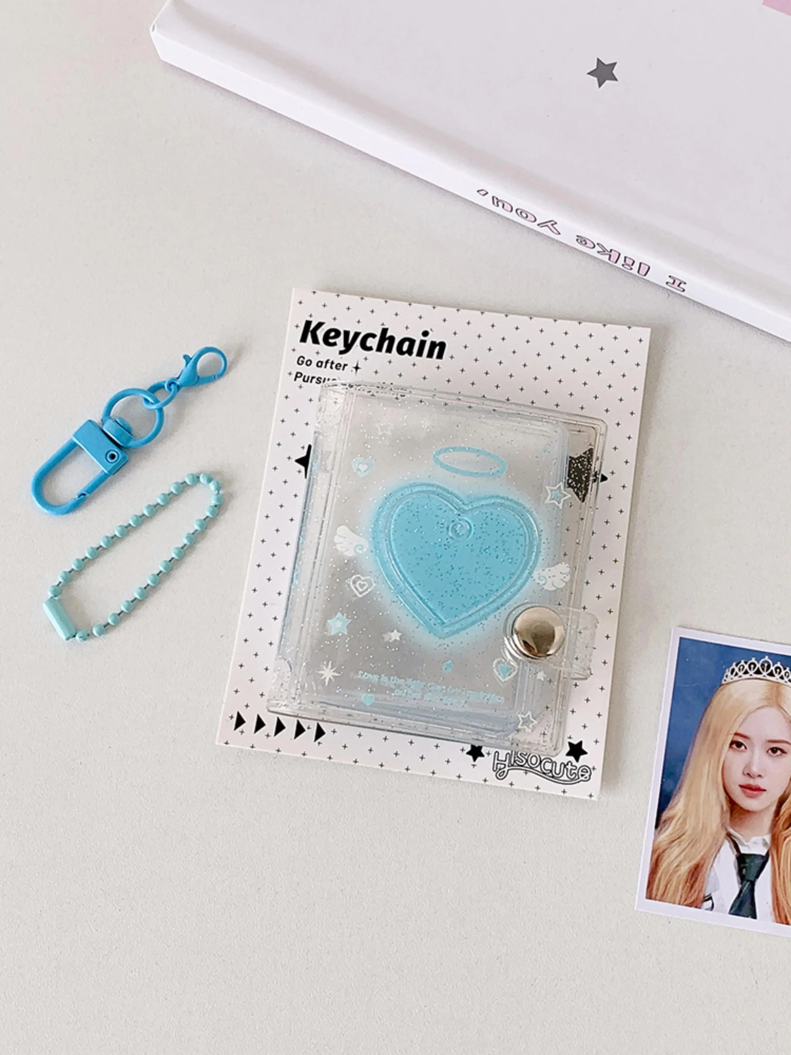 Transparent PVC Keychain Card Holder, Removable Cardholder, Shiny 2 Inch Photo Album, Photo Strip Holder, Student ID Storage Folder, Bag Accessory Hanging Charm, Clear ID Badge Holder