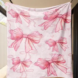 Soft Flannel Blanket with Bow Print, Cozy and Warm for All Seasons, Ideal for Nap, Sofa, Office Bed, Camping, Travel Gift, Throw Blankets