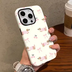 Christmas Cute Dachshund Bow Fashion Pattern Glossy Dual Layer Protective Phone Case, Durable Dual Layer Design, Suitable for iPhone 17/16/15/14/13/12/11 PRO PROMAX PLUS AIR X XS XR, Ideal Gift for Friends and Family, FLLM4