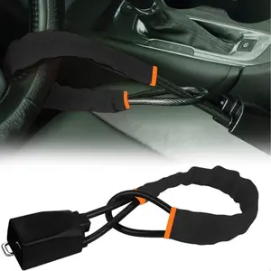Car Steering Wheel Lock, Seat Belt Lock, Anti-Theft Device, Max 17 Inch Length, Small and Light-Weight, Multi-Functional, Fit Most Vehicle, SUV, Golf Cart Security (Black)