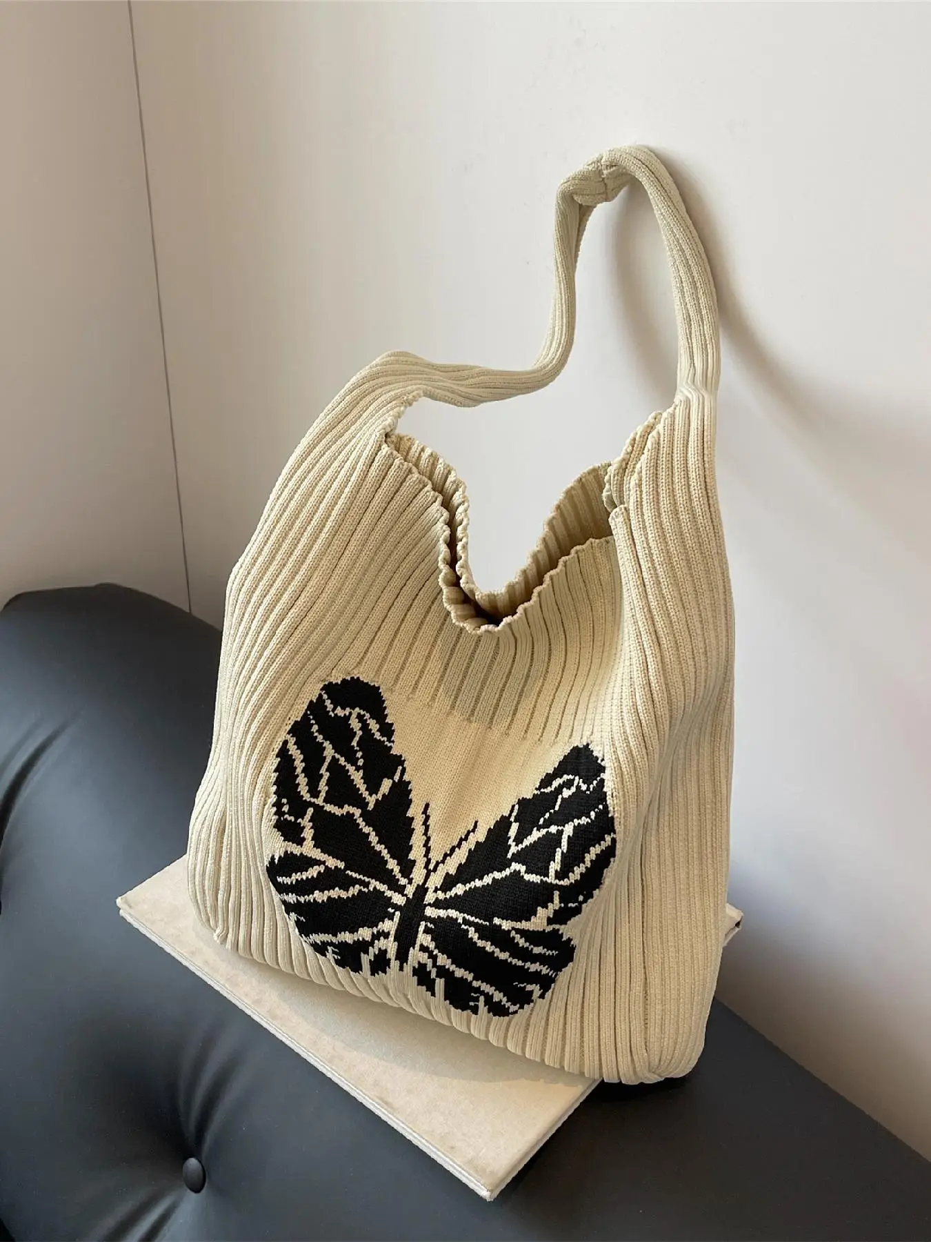 Women's Vintage Style Butterfly Crochet Bag for Summer, Large Capacity Butterfly Knitting Tote Bag for Women, Casual Knit Tote Bag for Daily, School &