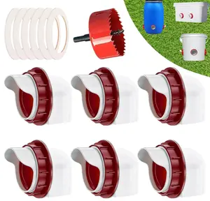 Poultry Feeder No-Waste Automatic Chicken Feeder (6 Ports) - DIY Kit with Hole Saw, Fits Buckets/Barrels/Bins/Troughs (with Covers)