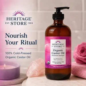 Heritage Store Organic Castor Oil - Wellness Body Oil, Nourishing Selfcare Treatment for Body Care - Beauty & Personal Care Skincare Moisturizer (Now available w/16oz + Pump)
