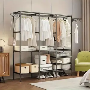 Clothing Racks for Hanging Clothes with ShelvesPortable Closet System Organizer Garment Rackfor Clothes furniture Storage, Metal Free StandingWardrobe Clothes Organizer clothesstorage, 66*63*14in