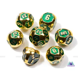 Sherwood Forest | Green & Gold Rounded Roly Poly Metal Dice Set (7) | Dungeons and Dragons (DnD) | Tabletop RPG Gaming