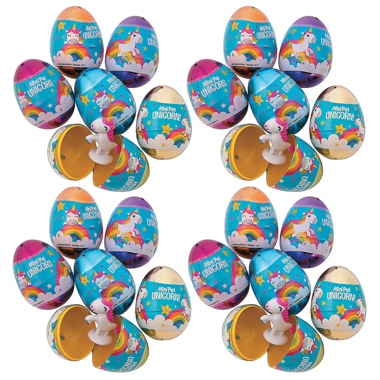 2.5" Bulk Pre-Filled Plastic Easter Eggs, 144-Pc Set with 1" Toy Surprise, Unicorn Themed for Scavenger Hunt & Instant Party Favs
