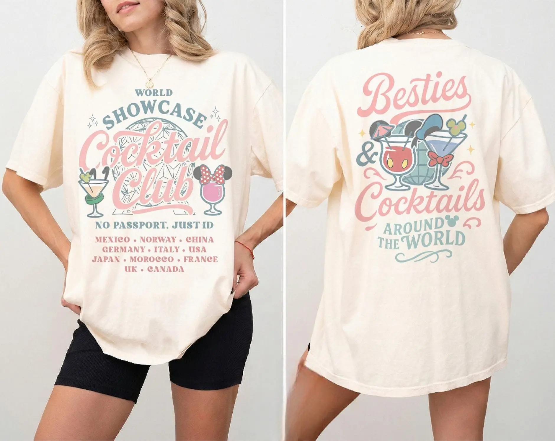 Two-sided WDW Besties Cocktail Clubs Drink Around The World Shirt, WDW Epcot Drink Tour Tee, Disneylan Family Matching Trip 2026 Shirts