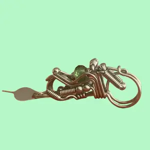 Handcrafted 304 stainless steel keychain in the shape of a motorcycle, combined with a feng shui stone.