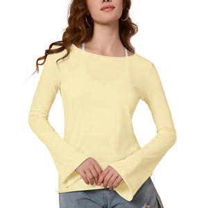FAIABLE Lightweight Semi-Sheer Long Sleeve Blouse for Women with Bamboo Texture Rolled Edge Design, Off Shoulder Elegant Fit, Subtle Flare Cuff, Stylish White Casual Sun Shirt – Breathable Slim Fit Summer Top for Beach, Office, or Daily Wear