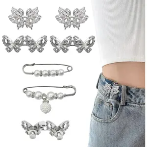 6 Set Pant  Tightener Butterfly Buttons Pins for Loose Jeans   Cincher Clip  Brooch for Clothing Skirts Dresses No Sewing Decoration Accessories