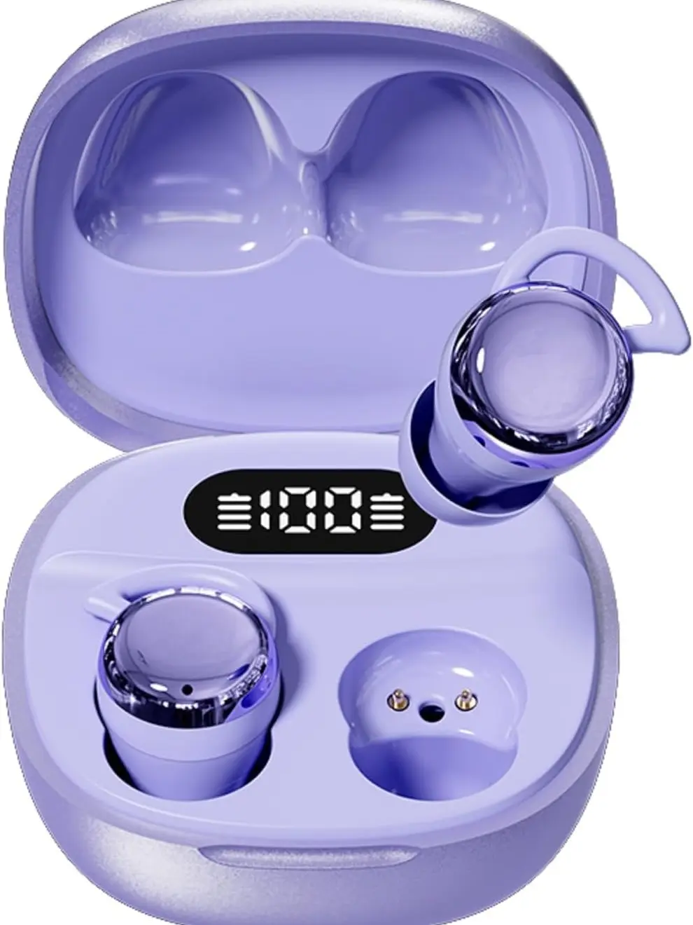 Bluetooth 5.4 wireless earbuds, sports Bluetooth earphones with stereo deep bass, ear hook and headband options, up to 50 hours battery life, IP5 waterproof, suitable for gym/running/workouts, purple