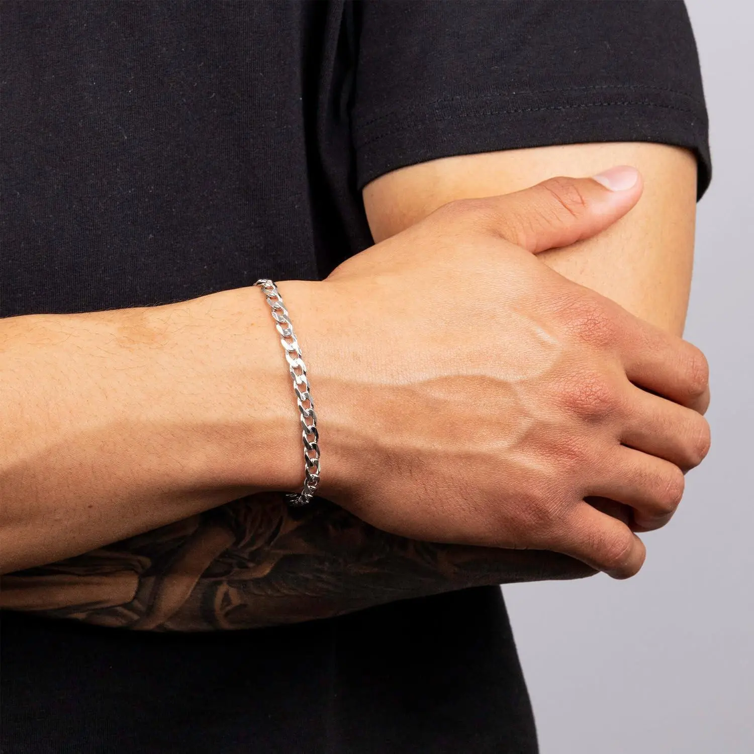 LeCalla 925 Sterling Silver Cuban Link Bracelet for Men, 6mm Diamond Cut Curb Chain, 7.5" Length, Italian Crafted, Ideal for Anniversary Gifting