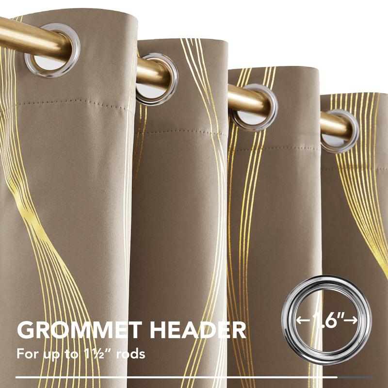 Blackout Curtains 2 panels, Deconovo Room Darkening Golden Foil Print Wave Stripe Thermal Insulated Window Curtains for Living Room curtain Blackout Curtains 2 panels, Deconovo Room Darkening Golden Foil Print Wave Stripe Thermal Insulated Window Curtains for Living Room curtain