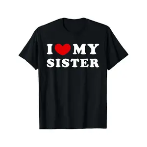 Women's Basic Fit Cotton Round Neck Short-Sleeve T-Shirt Top - "I Love My Sister" Digital Print, Everyday Casual Wear, Made in USA