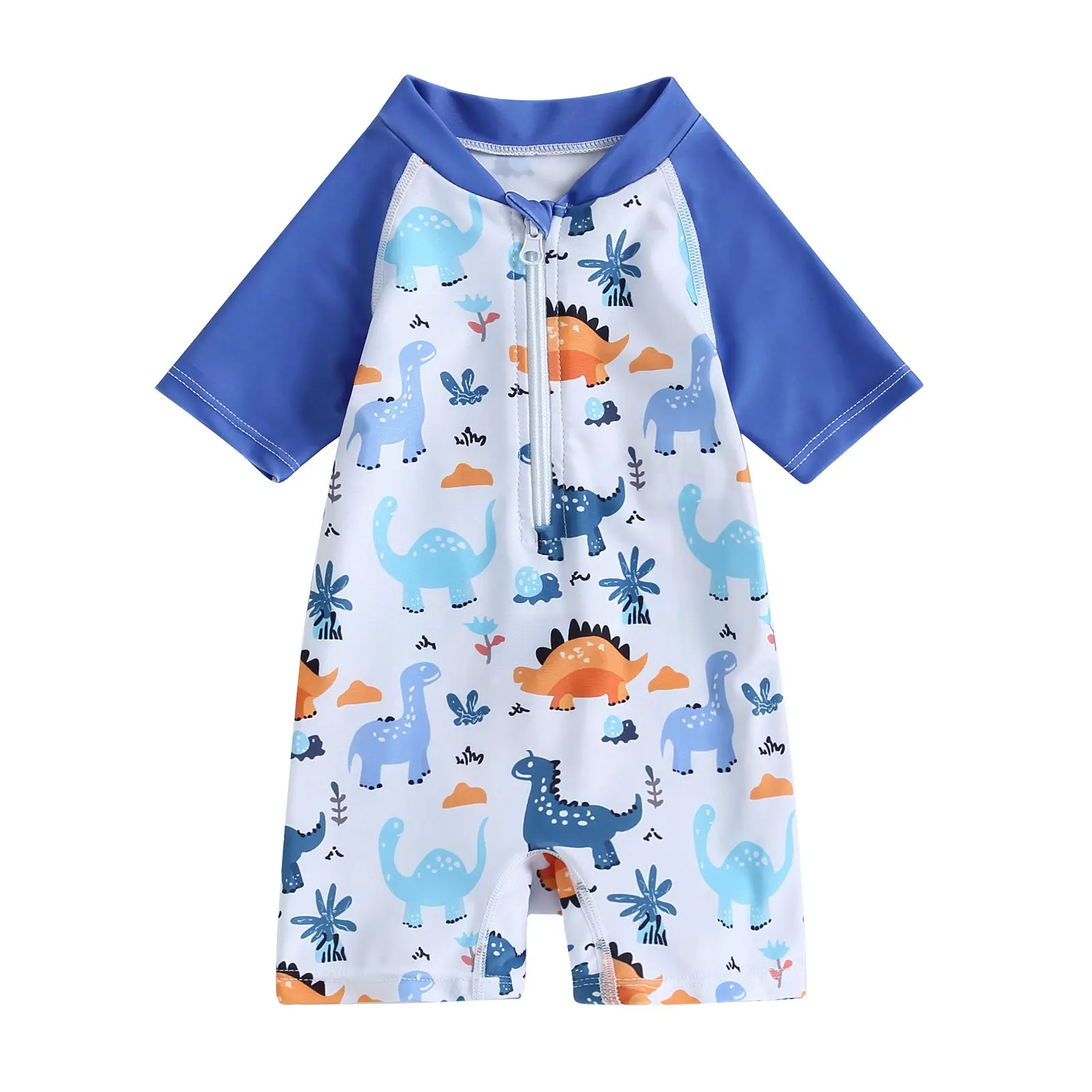 Newborn Infant Baby Dinosaur  Swimsuit Short Sleeve Zip Up Rash Guard Swimwear Sun Protection Bathing Suits