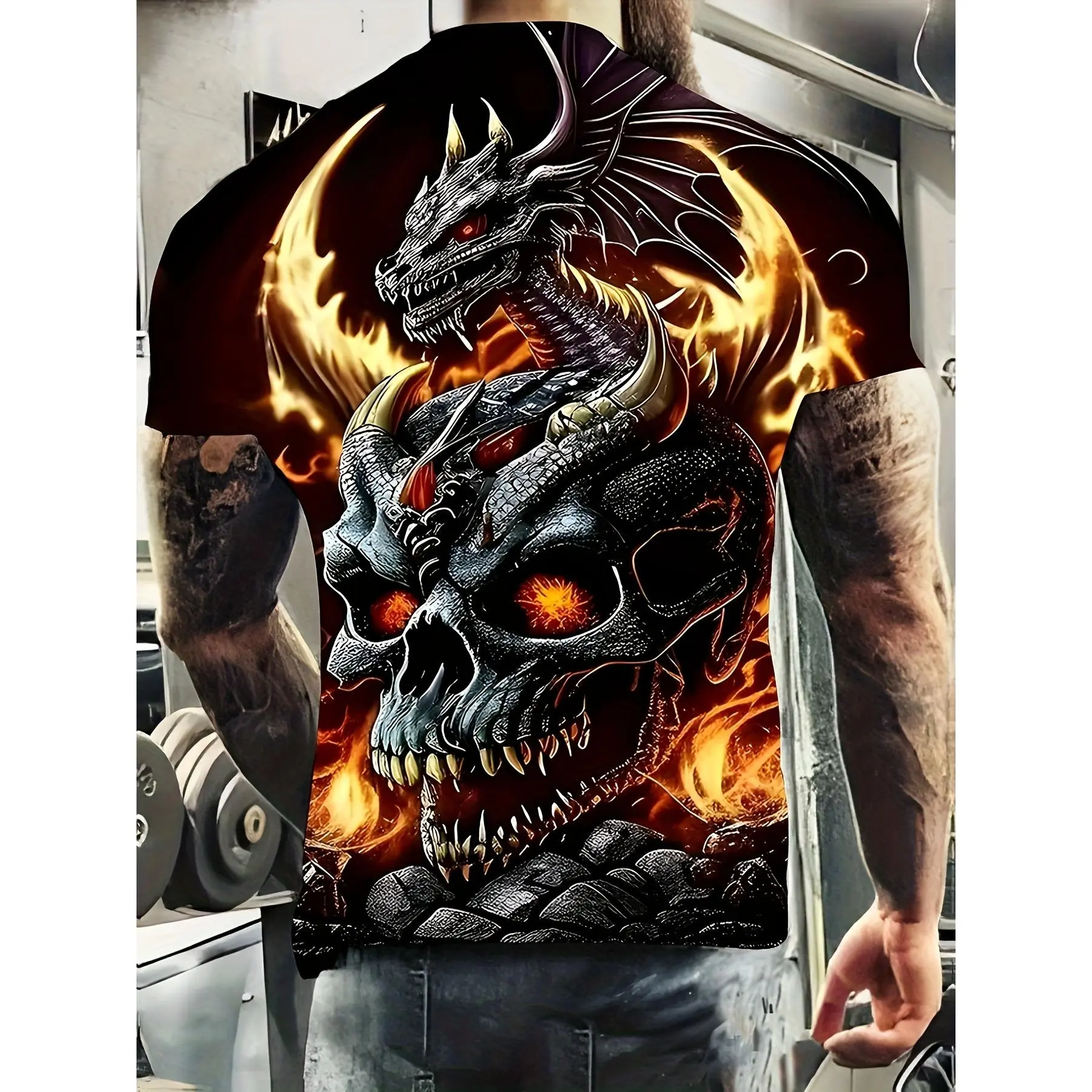 Men's Dragon Pattern Crew Neck T-shirt, Casual Comfy Tees Tshirts For Summer, Men's Clothing