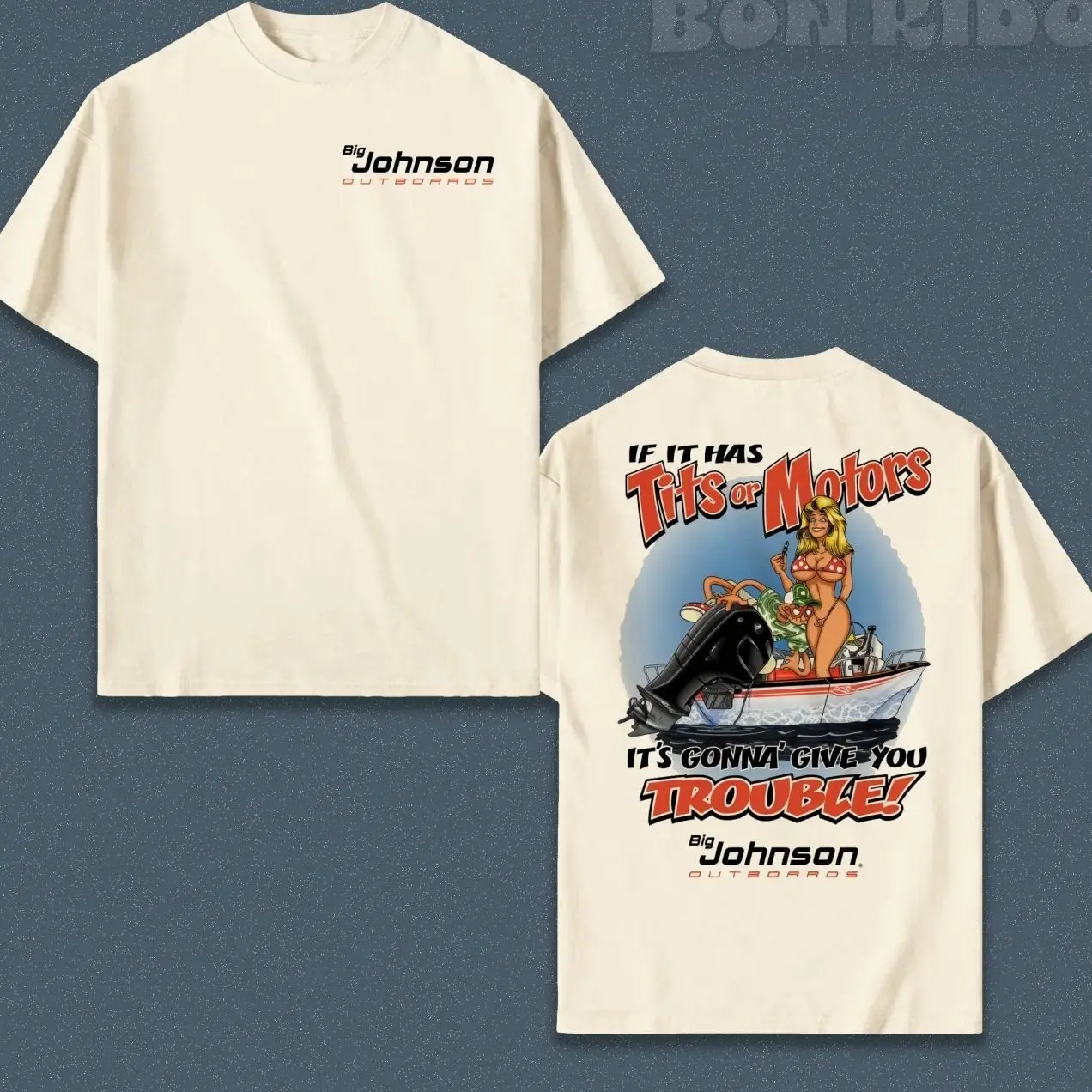 Big Johnson Men's 2-Sided Cotton Fabric T-Shirt, Funny Boating Print Crewneck Tee, Casual Summer Streetwear Top for Outdoor Enthusiasts, S/3XL/4XL/5XL Sizes 8V7