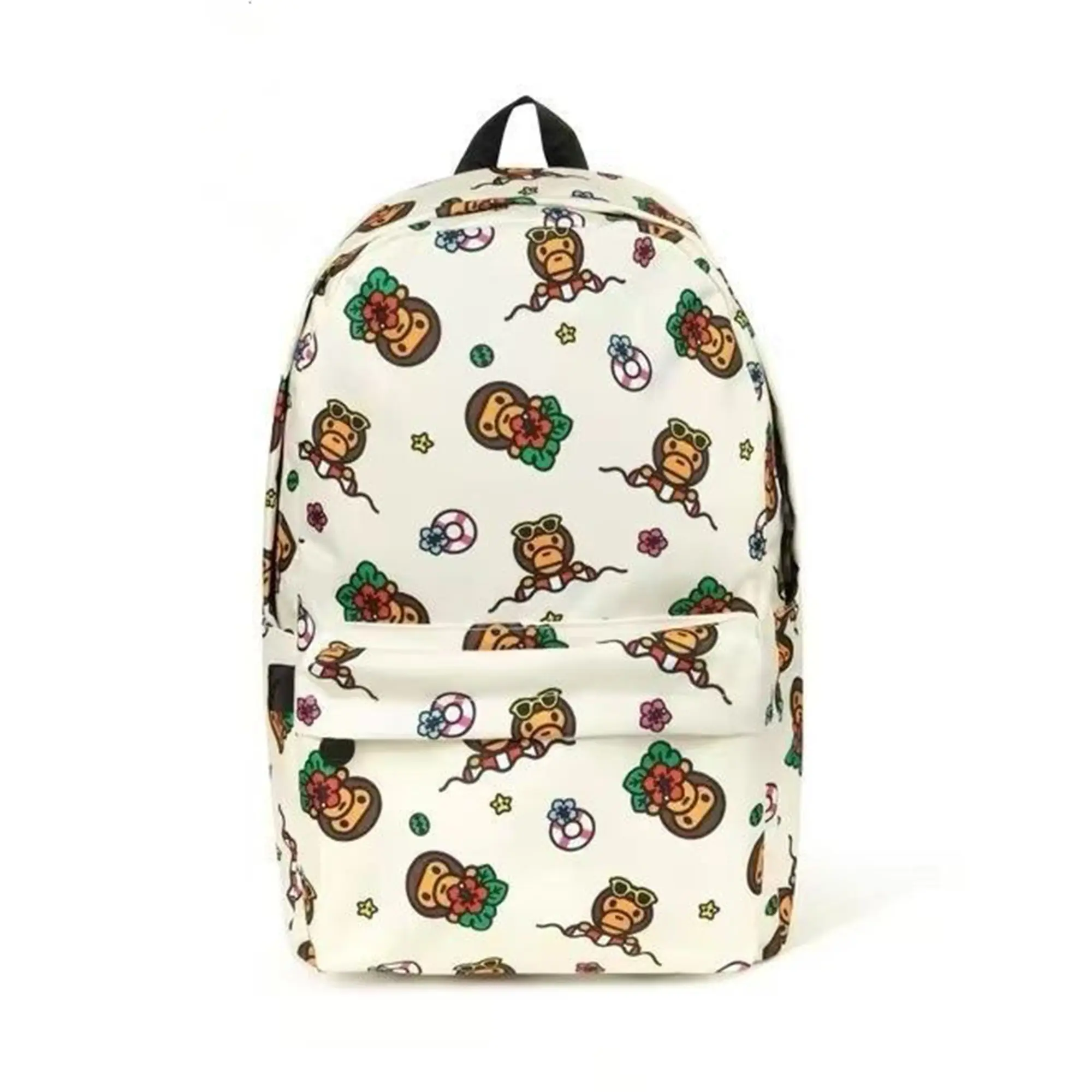 Baby Milo All-Over Print Nylon Backpack - Cute Cartoon Monkey Casual Daypack, Large-Capacity Laptop Bag for Teen Girls, Streetwear Camo/Fruit/Hawaii Floral Travel Rucksack for Daily Commute