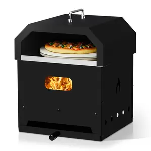 Outdoor Pizza Oven 4-in-1, Wood Fired 2-Layer Portable Grill Smoker with Cover, Pizza Stone, Shovel and Cooking Grill Grate, Detachable Grill Fire Pit Pizza Ovens for Backyard, Camping