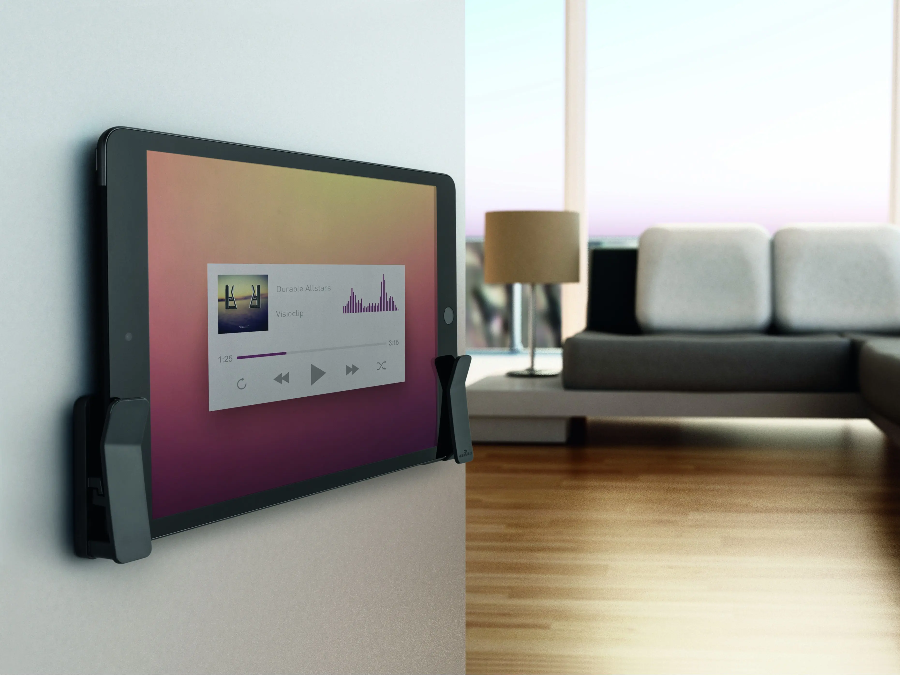 DURABLE Visio clip Universal Tablet Wall Mount - Space-saving and Secure Tablet and Phone Docking Station, Smart Home Tablet Holder Charger Station